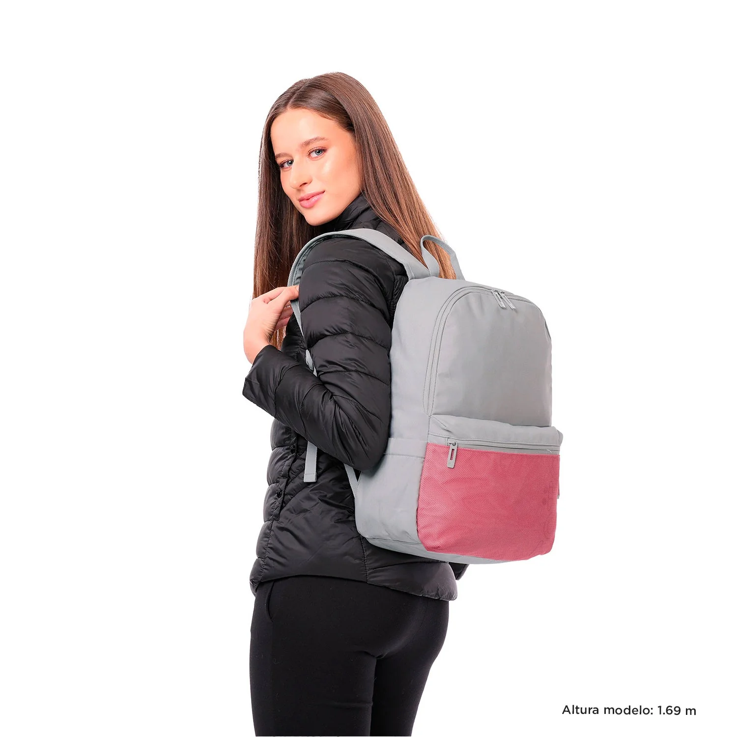 Mochila urbana color gris y rosa - Image 15