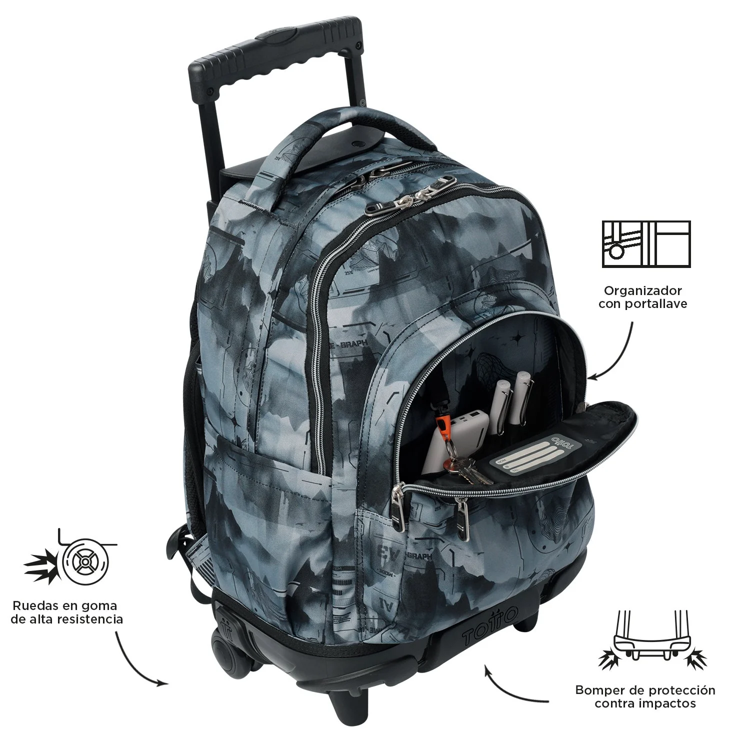 Pack escolar Digital Hill - Mochila con ruedas + Estuche 3 compartimentos - Image 8