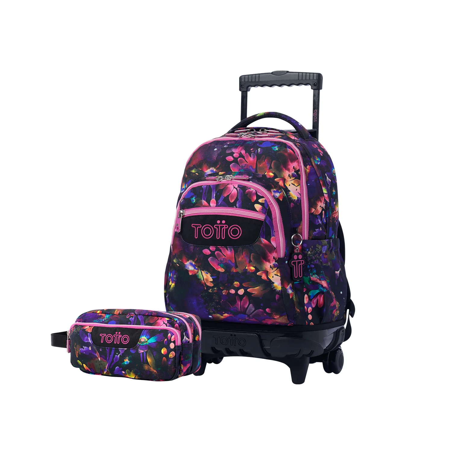 Pack escolar Flower Galaxy - Mochila con ruedas + Estuche 3 compartimentos