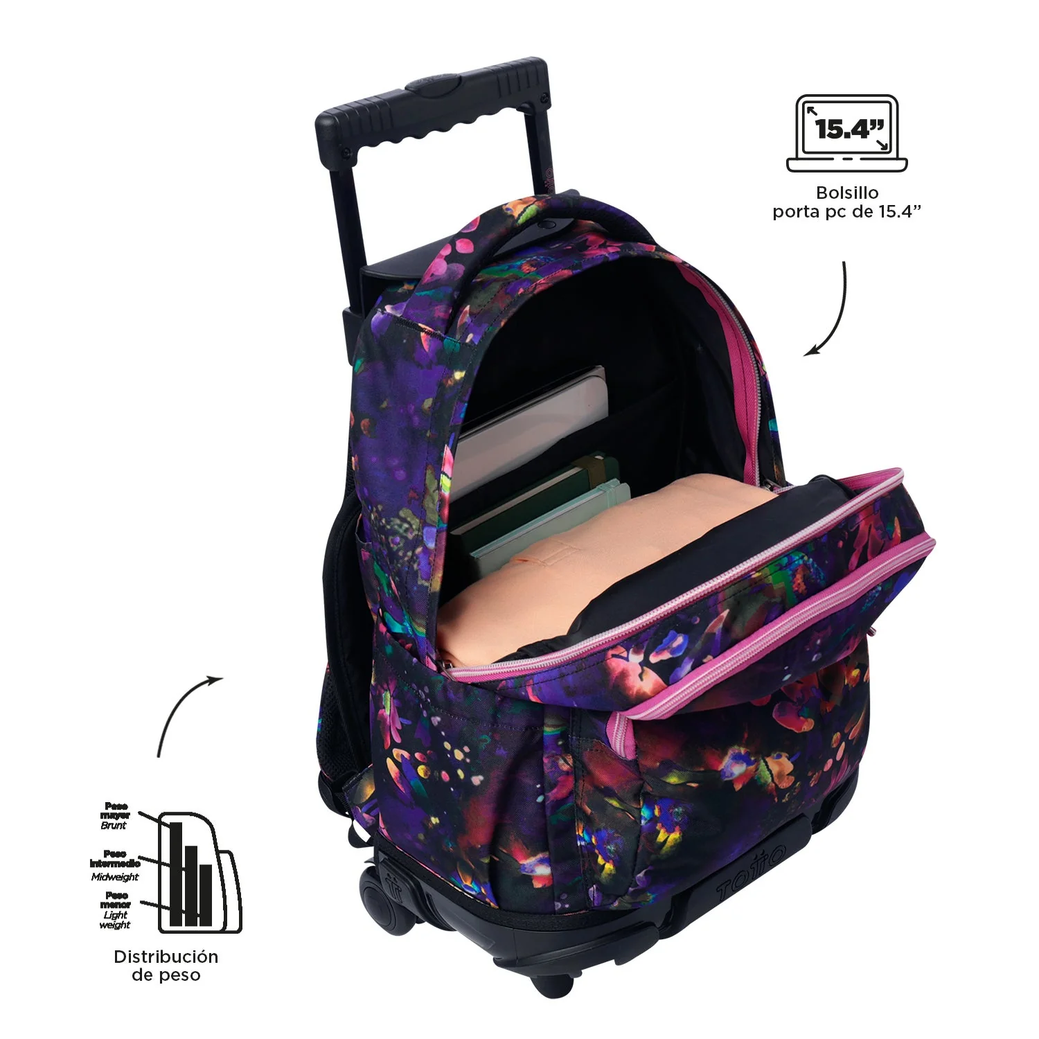 Pack escolar Flower Galaxy - Mochila con ruedas + Estuche 3 compartimentos - Image 8