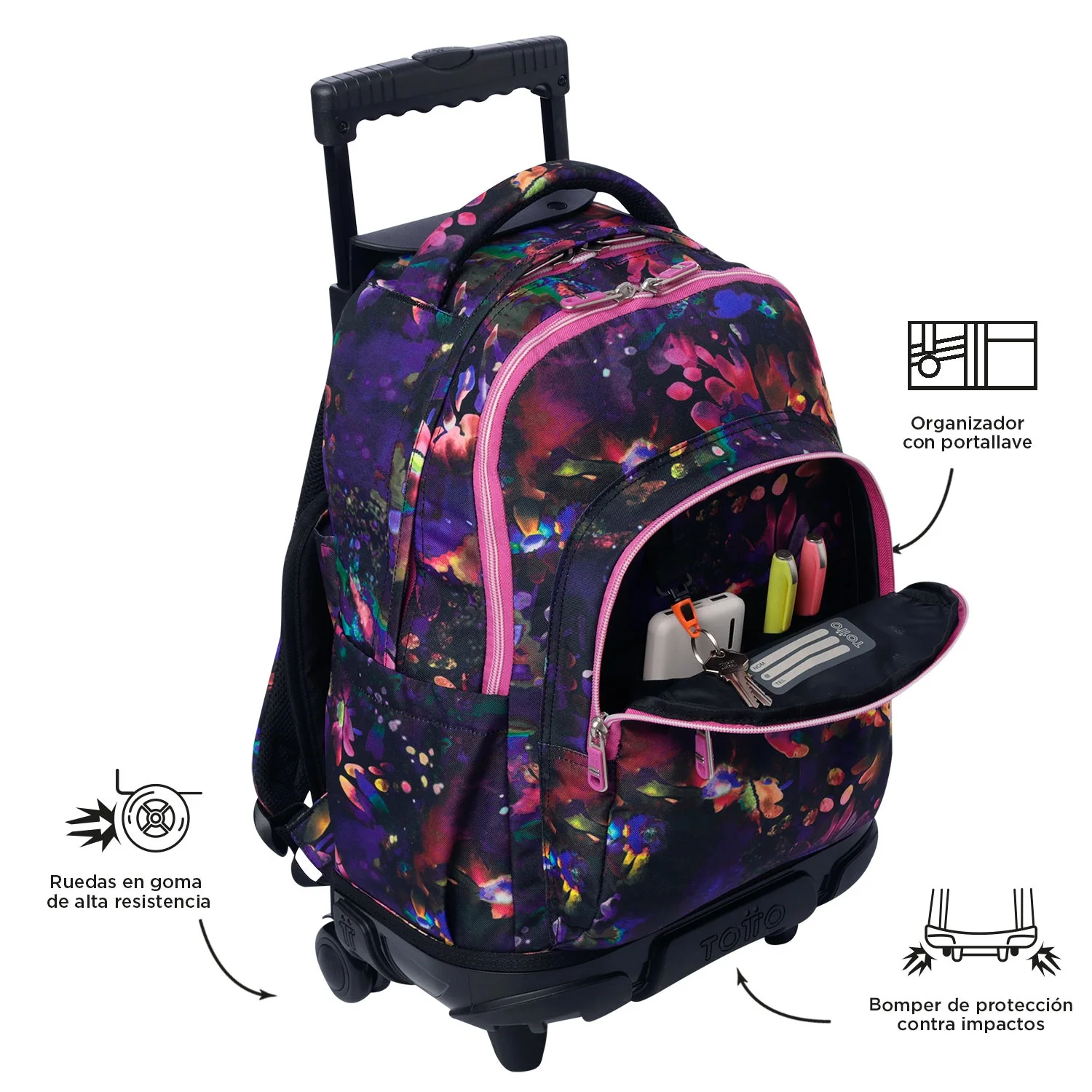 Pack escolar Flower Galaxy - Mochila con ruedas + Estuche 3 compartimentos - Image 9