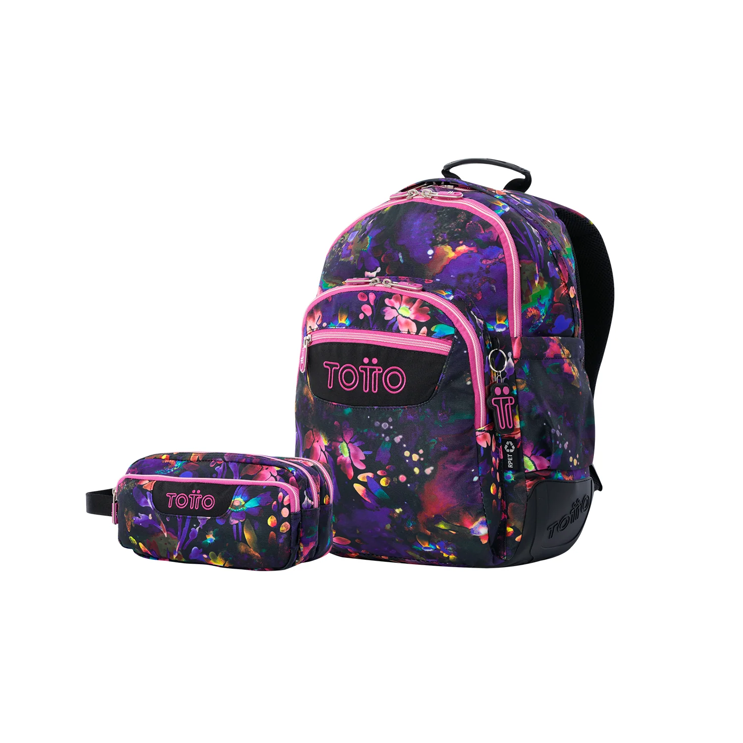 Pack escolar Flower Galaxy - Mochila + Estuche 3 compartimentos