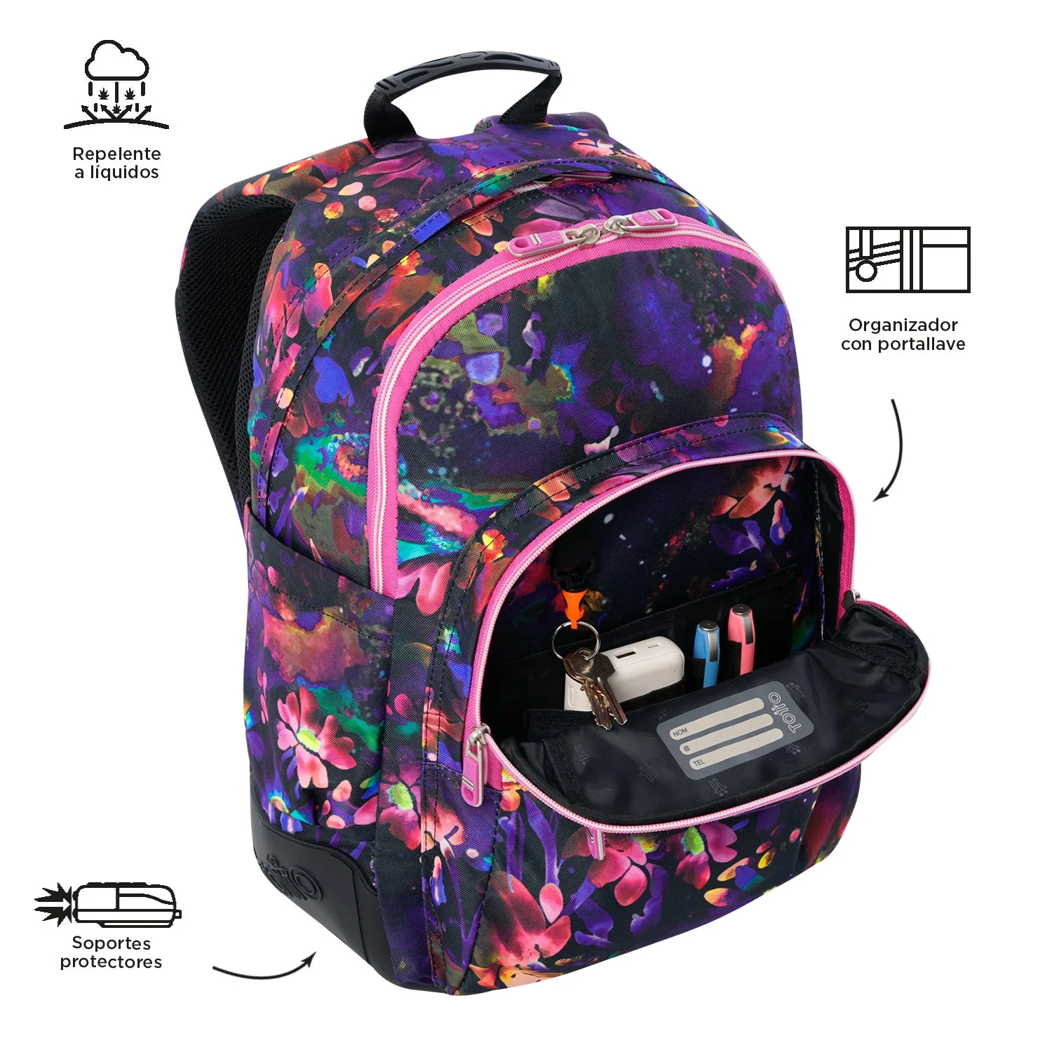 Pack escolar Flower Galaxy - Mochila + Estuche 3 compartimentos - Image 6