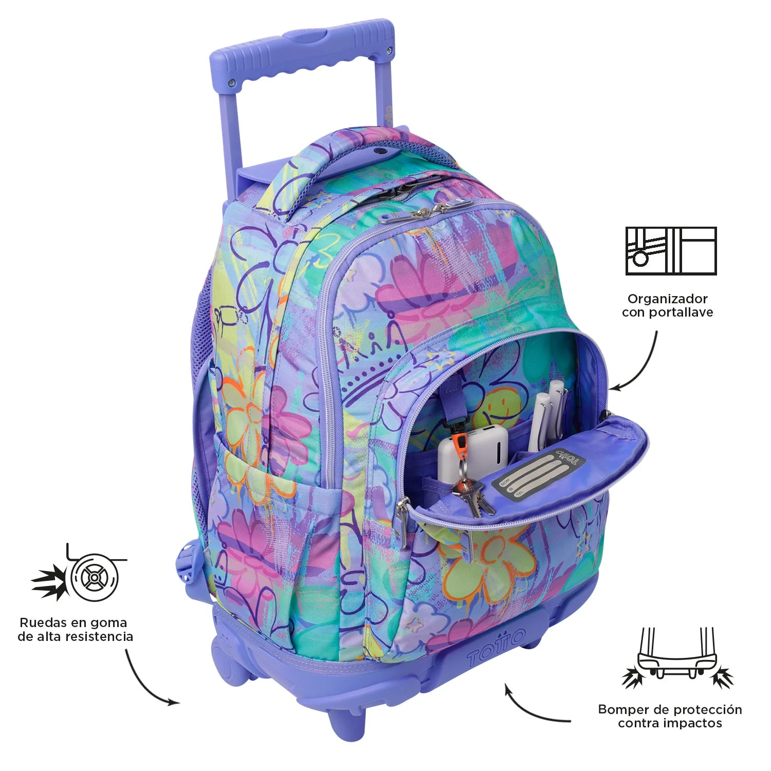 Pack escolar Grafily - Mochila con ruedas + Estuche 3 compartimentos - Image 8