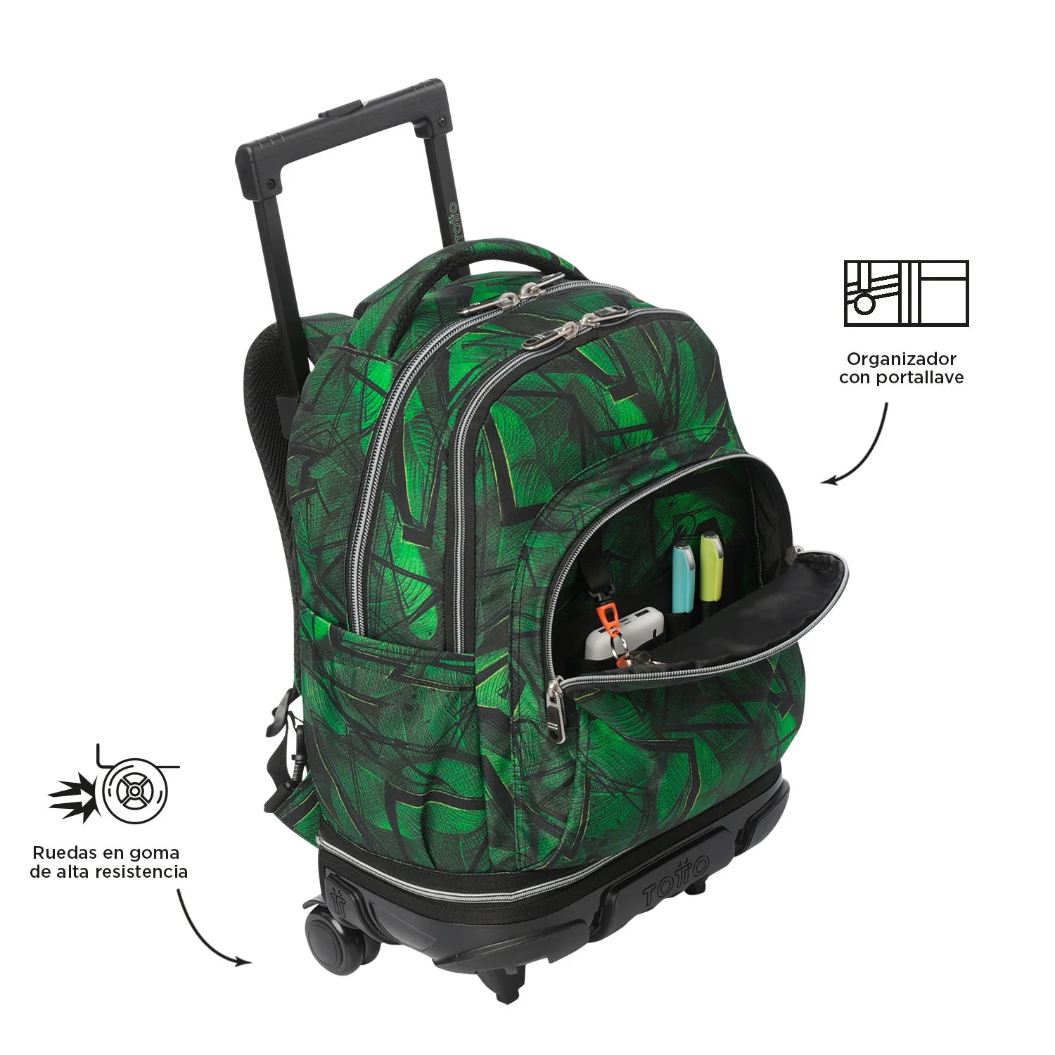 Pack escolar Jhony Jungle - Mochila con ruedas desmontable + Estuche 3 compartimentos - Image 9