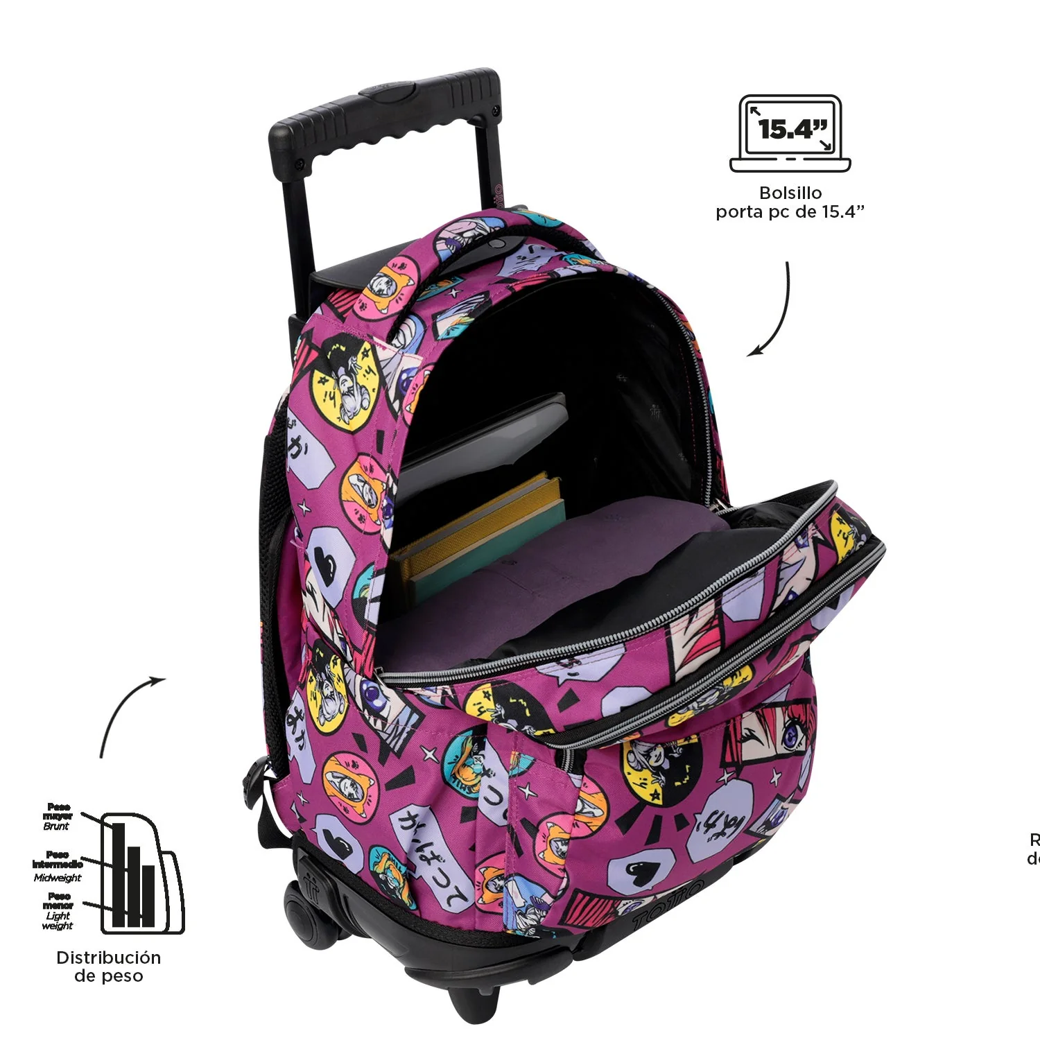 Pack escolar Kitsune - Mochila con ruedas + Estuche 3 compartimentos - Image 7