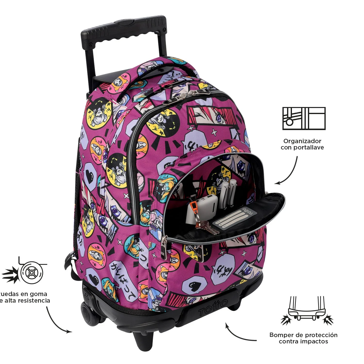 Pack escolar Kitsune - Mochila con ruedas + Estuche 3 compartimentos - Image 8
