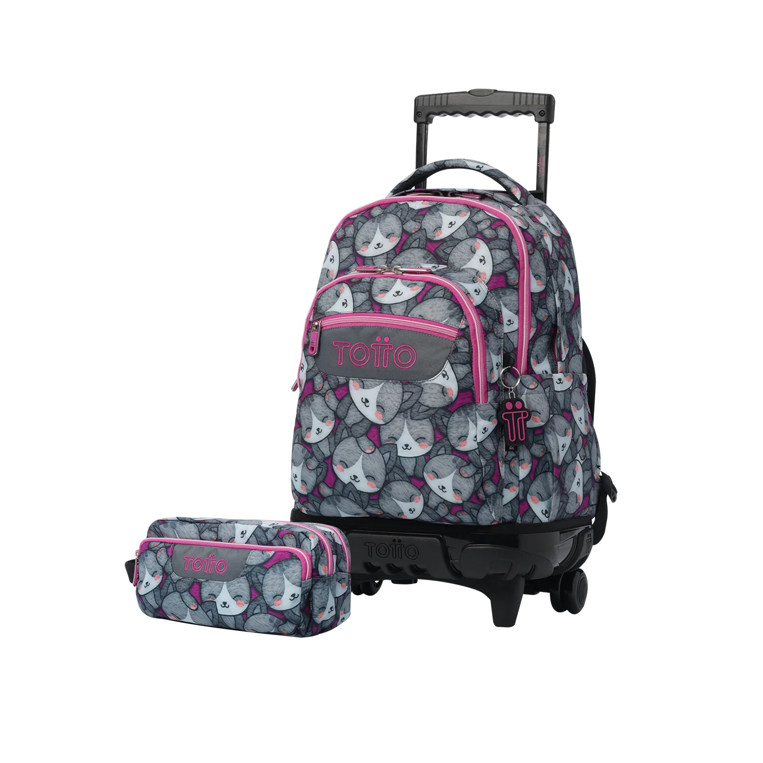 Pack escolar Kitten Rose - Mochila con ruedas + Estuche 3 compartimentos