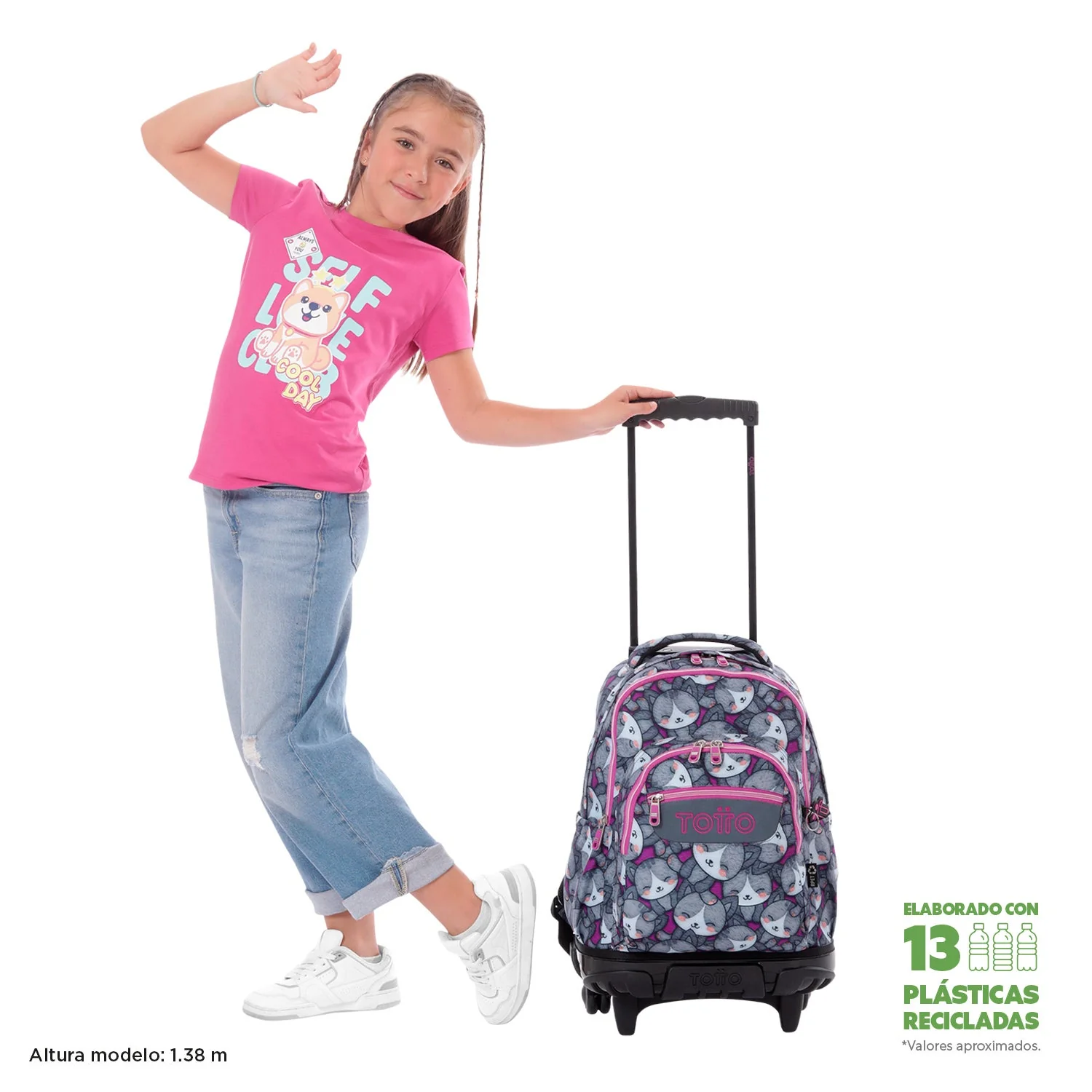 Pack escolar Kitten Rose - Mochila con ruedas + Estuche 3 compartimentos - Image 3