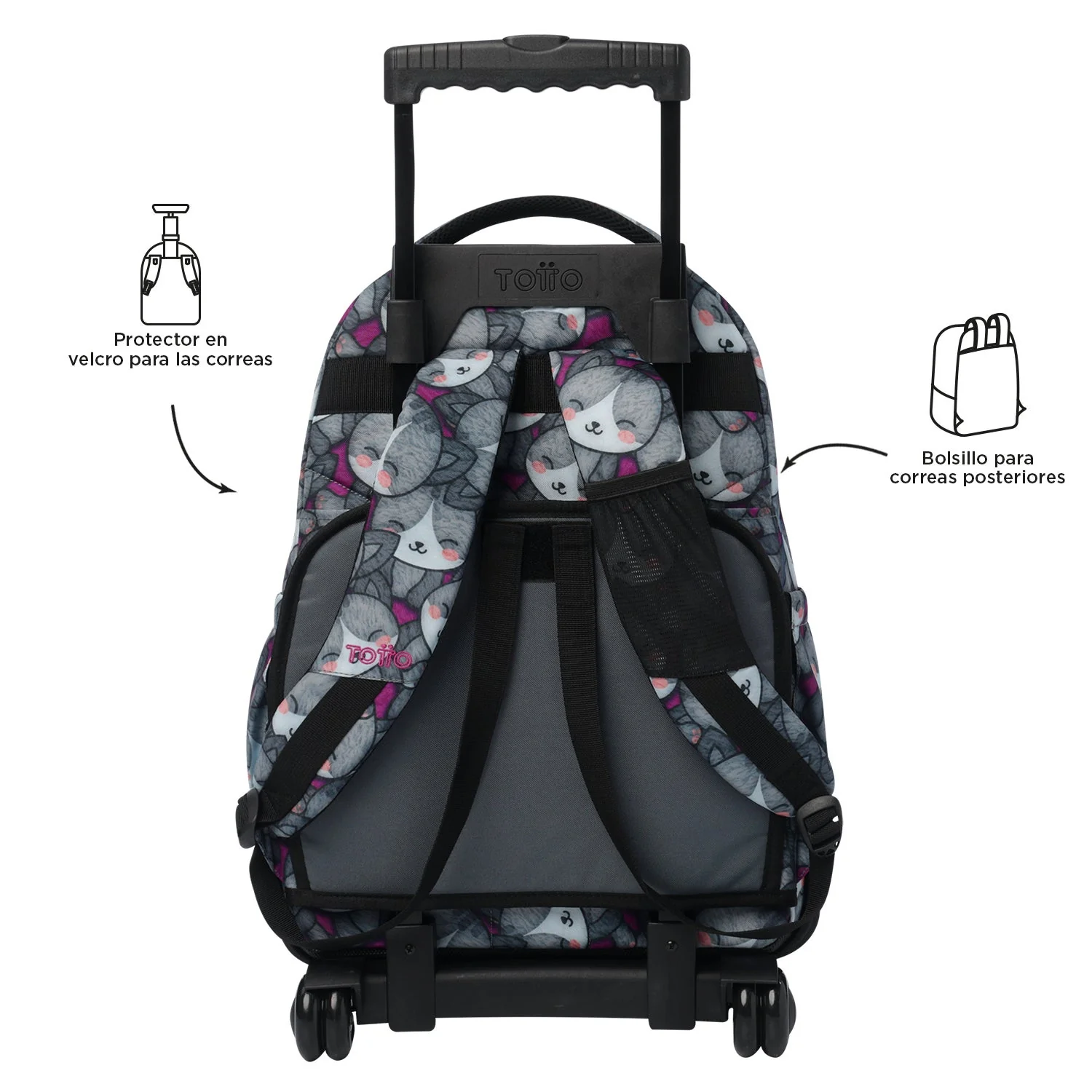 Pack escolar Kitten Rose - Mochila con ruedas + Estuche 3 compartimentos - Image 5