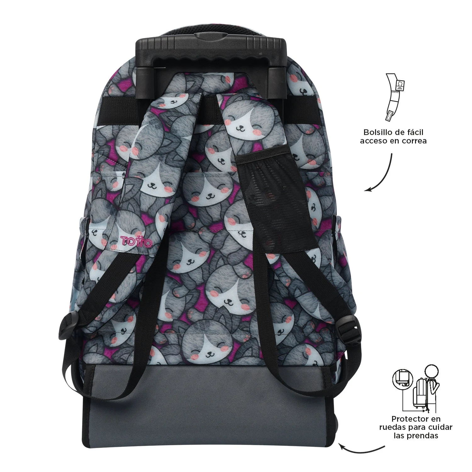 Pack escolar Kitten Rose - Mochila con ruedas + Estuche 3 compartimentos - Image 6