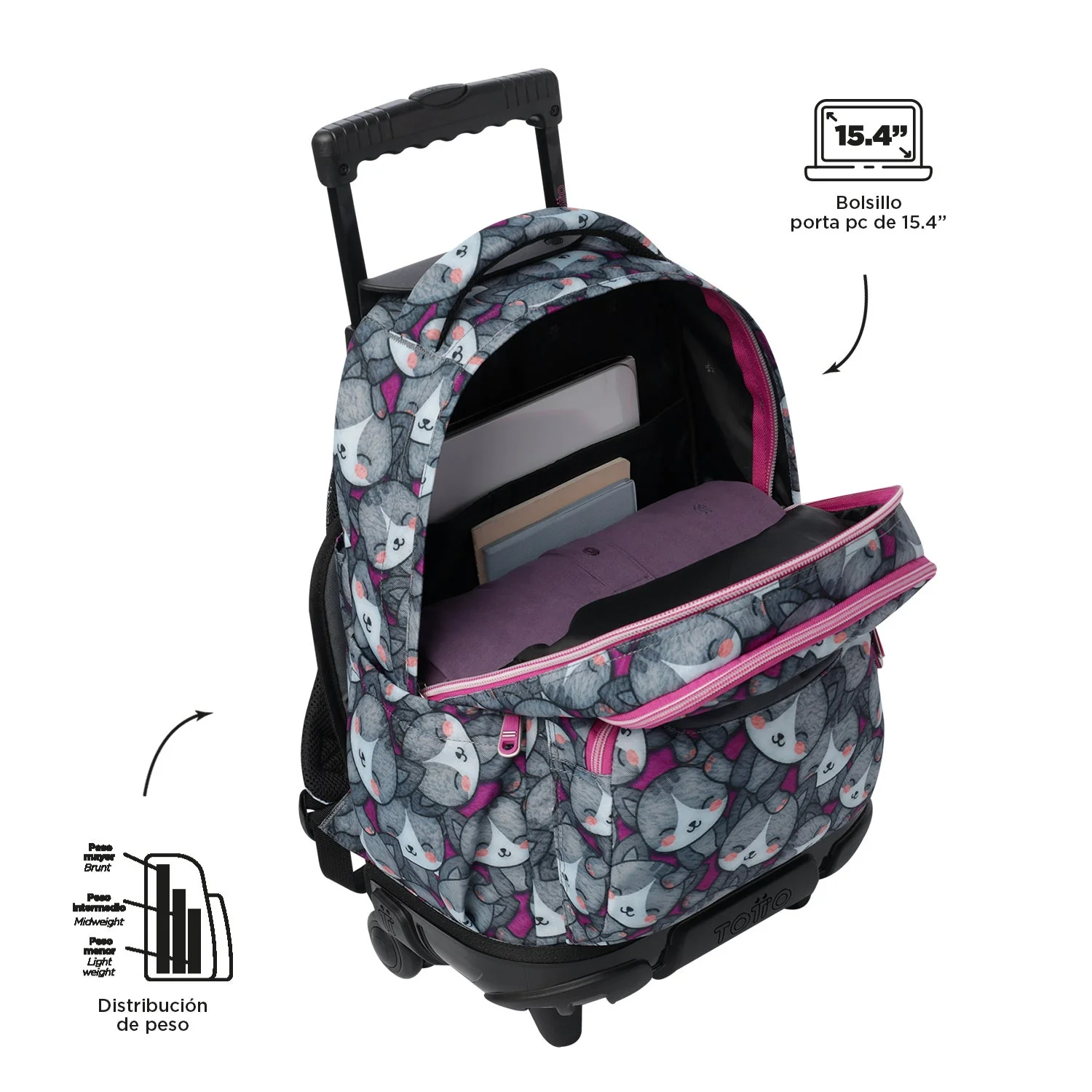 Pack escolar Kitten Rose - Mochila con ruedas + Estuche 3 compartimentos - Image 7