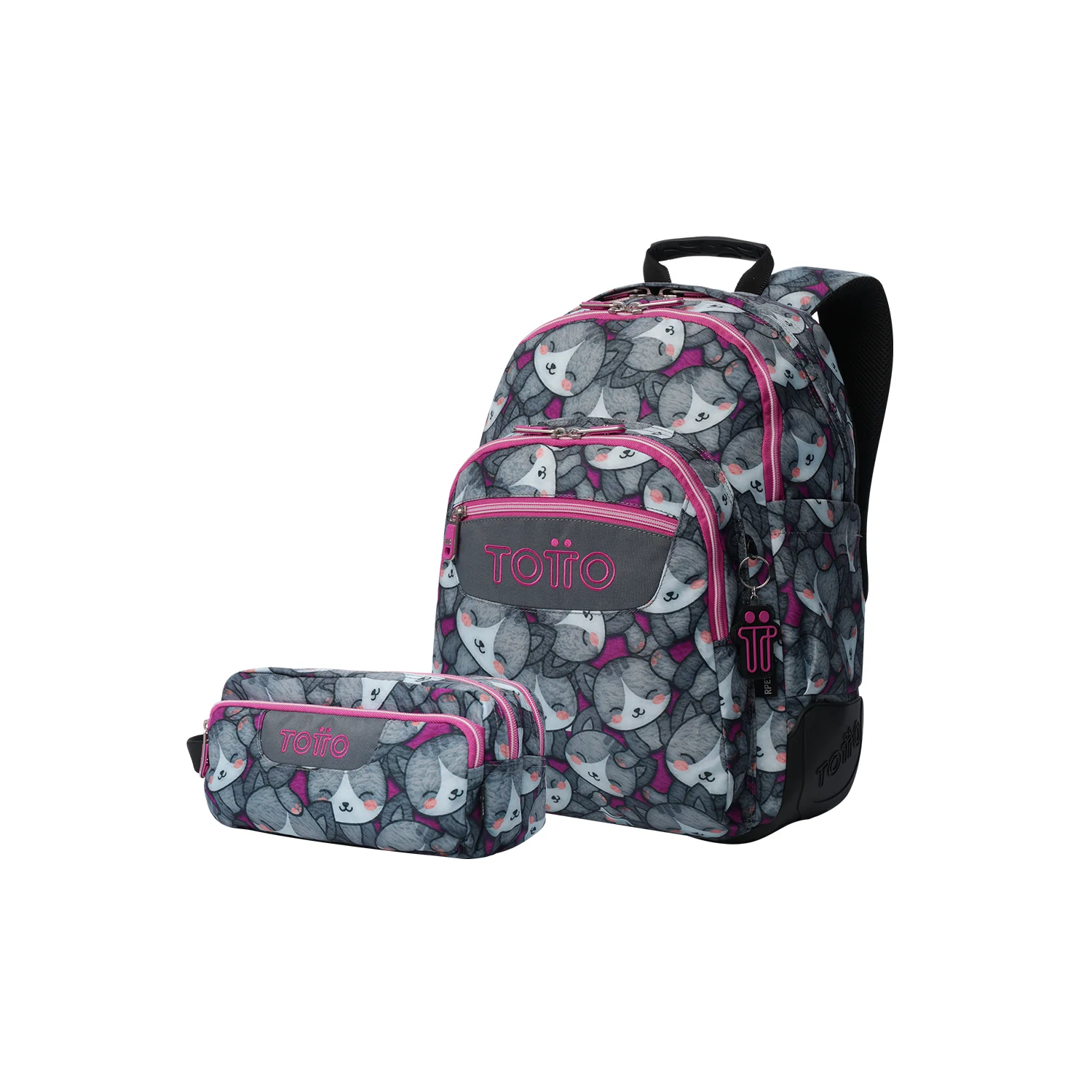 Pack escolar Kitten Rose - Mochila + Estuche 3 compartimentos