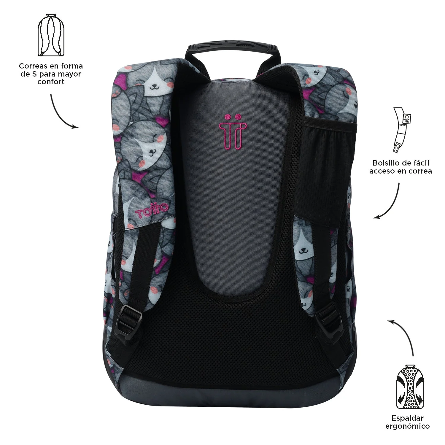 Pack escolar Kitten Rose - Mochila + Estuche 3 compartimentos - Image 4