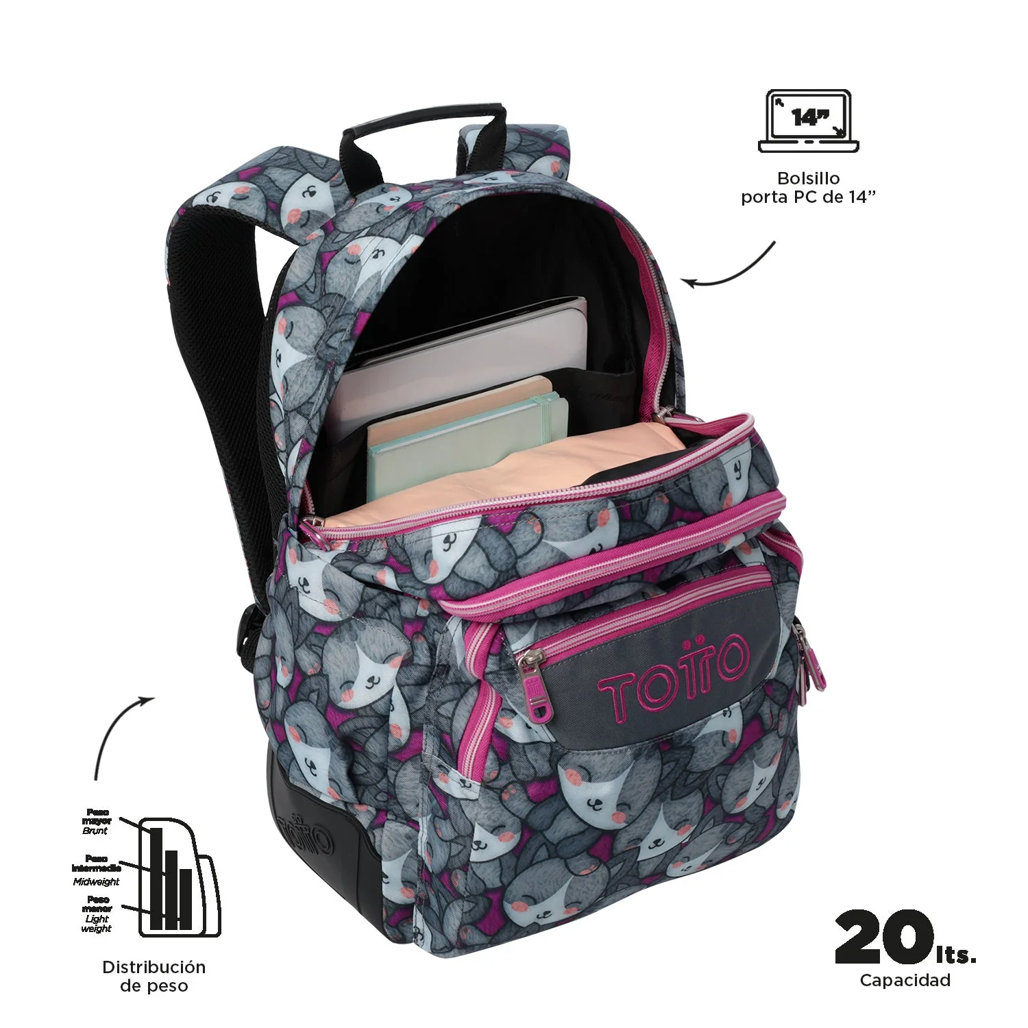 Pack escolar Kitten Rose - Mochila + Estuche 3 compartimentos - Image 5