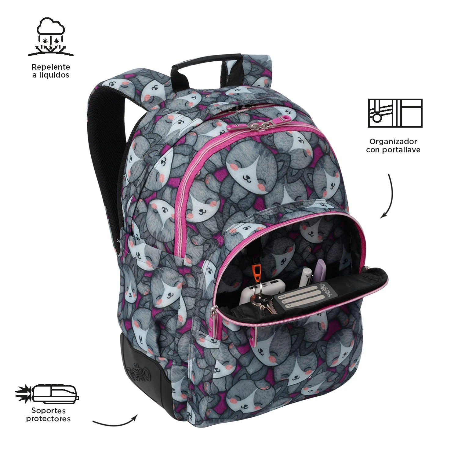 Pack escolar Kitten Rose - Mochila + Estuche 3 compartimentos - Image 6