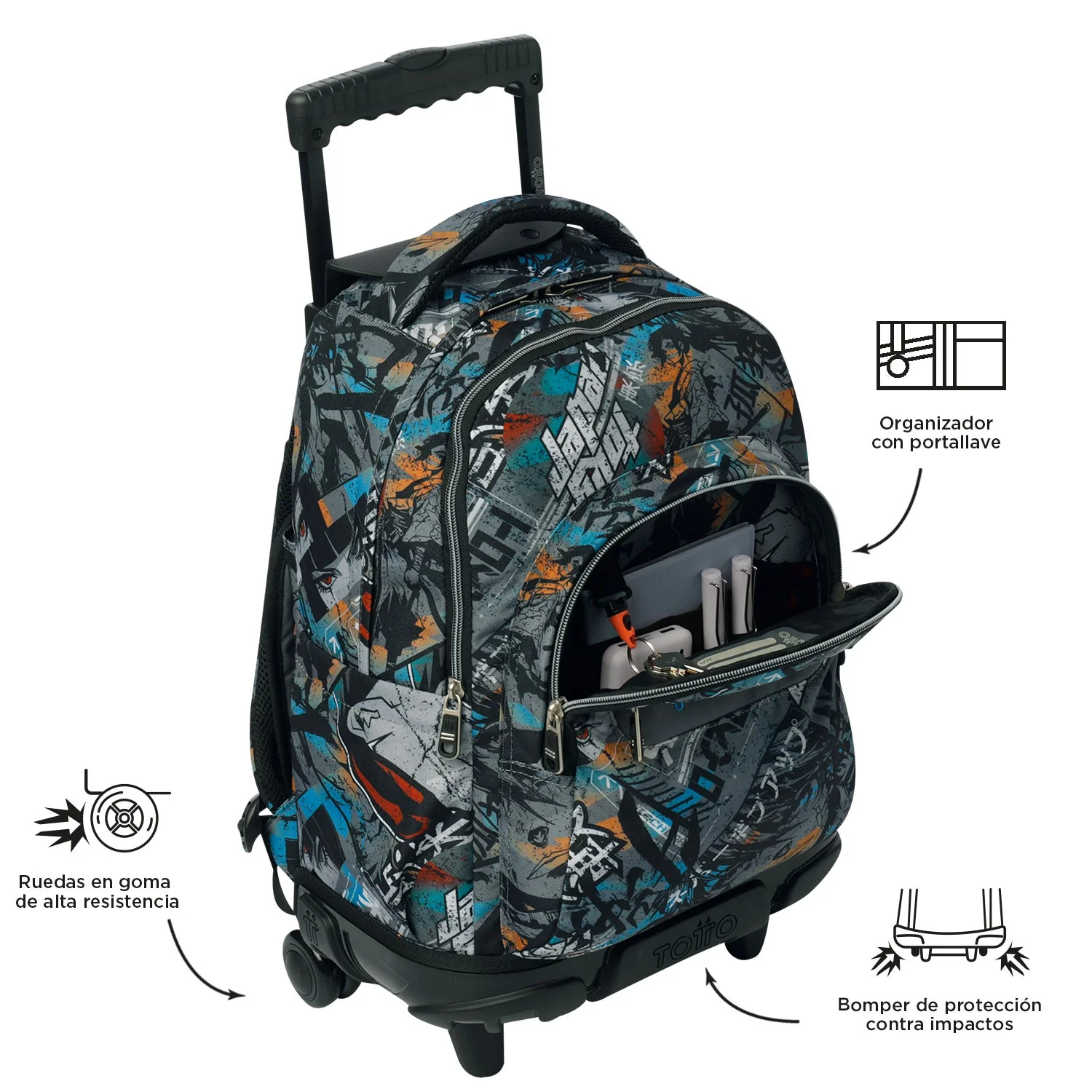 Pack escolar Okubo - Mochila con ruedas + Estuche 3 compartimentos - Image 8
