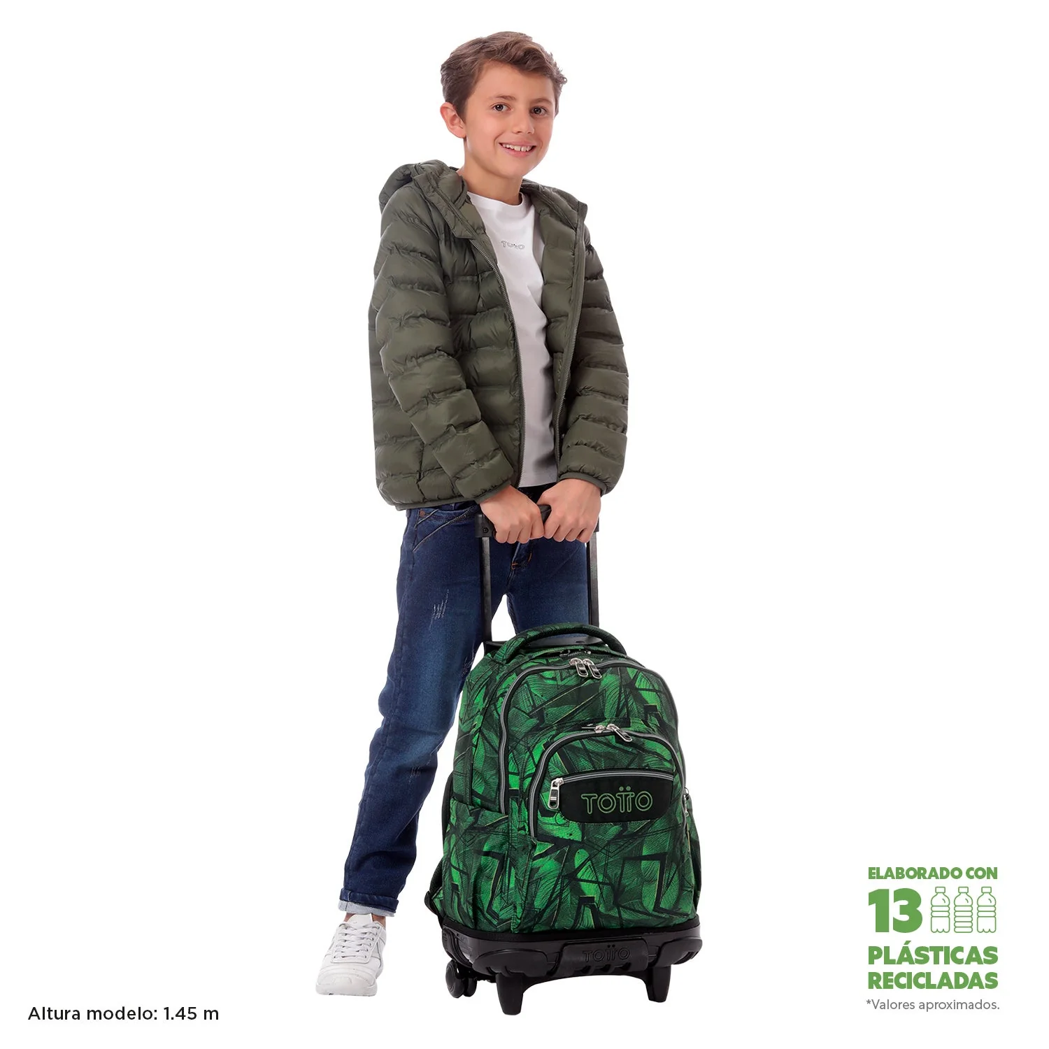 Pack escolar Jhony Jungle - Mochila con ruedas + Estuche 3 compartimentos - Image 3