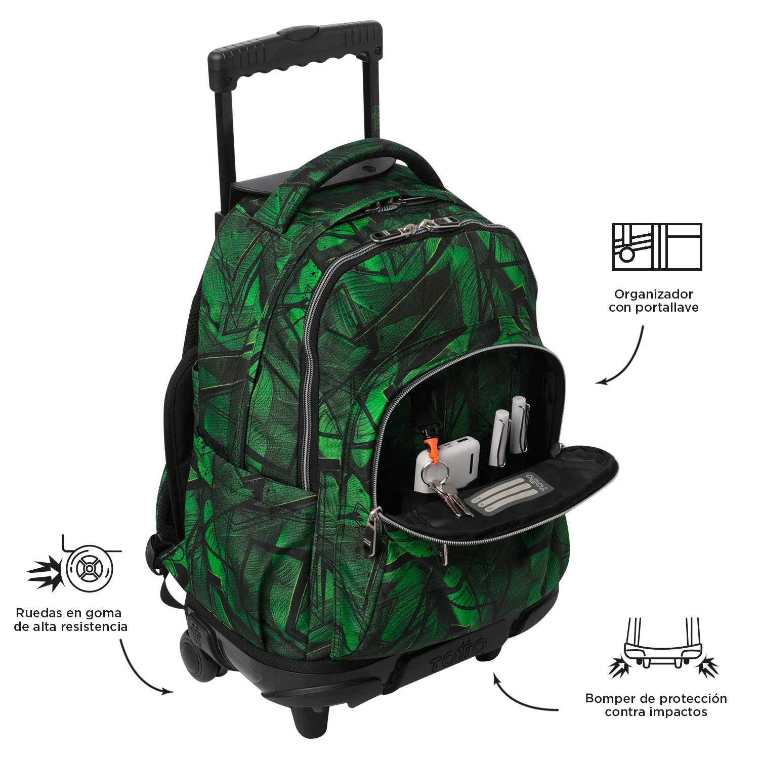Pack escolar Jhony Jungle - Mochila con ruedas + Estuche 3 compartimentos - Image 8