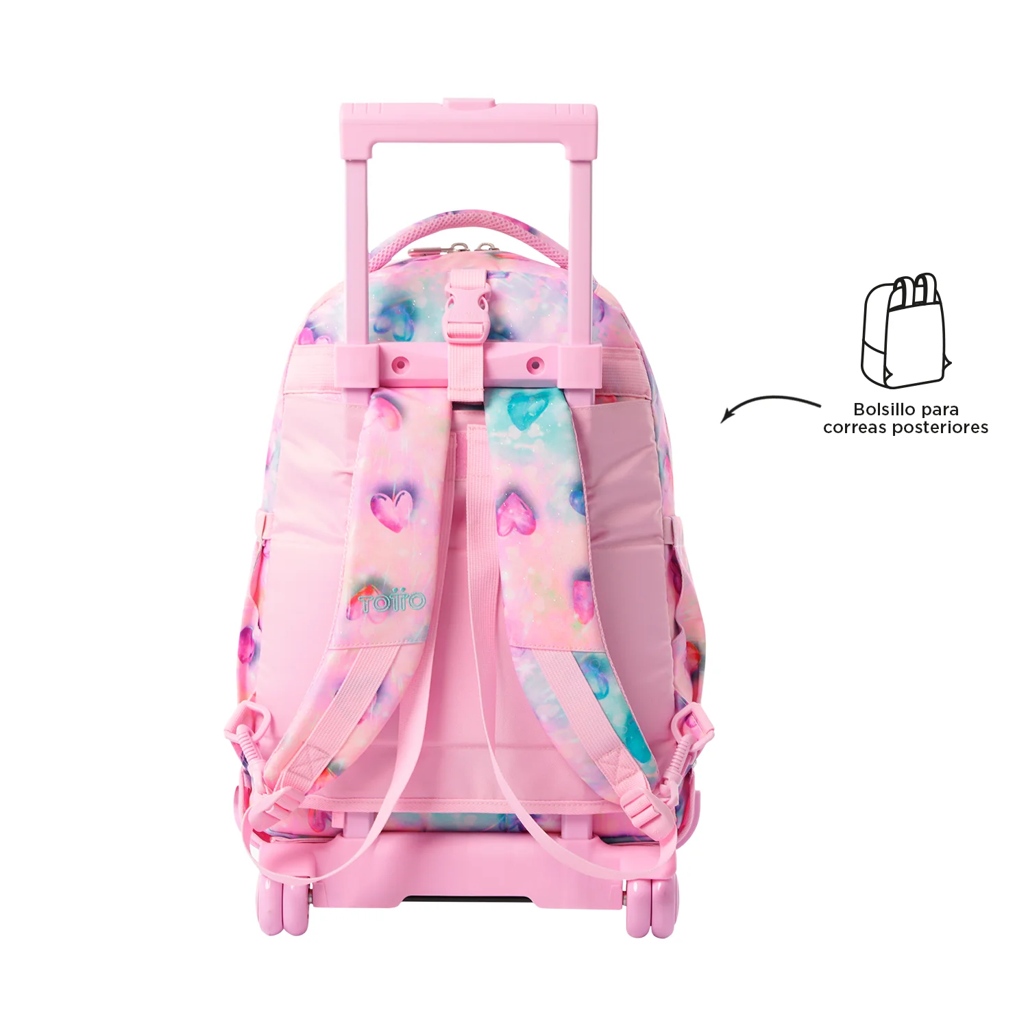 Pack escolar Shiny Heart - Mochila con ruedas desmontable + Estuche 3 compartimentos - Image 11