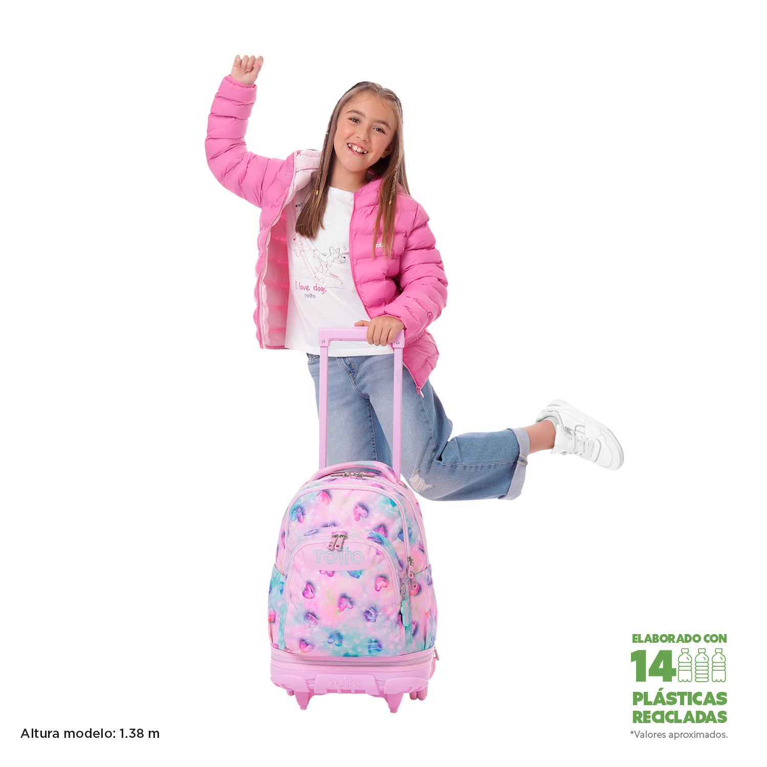 Pack escolar Shiny Heart - Mochila con ruedas desmontable + Estuche 3 compartimentos - Image 4