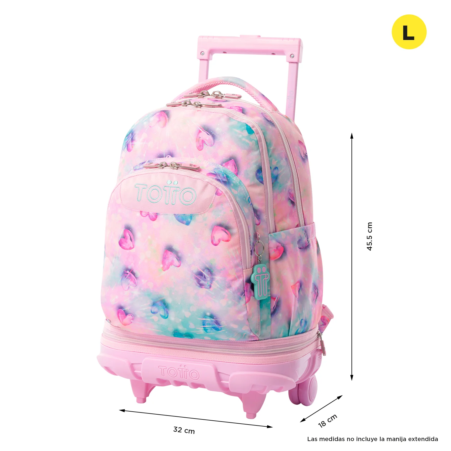 Pack escolar Shiny Heart - Mochila con ruedas desmontable + Estuche 3 compartimentos - Image 5