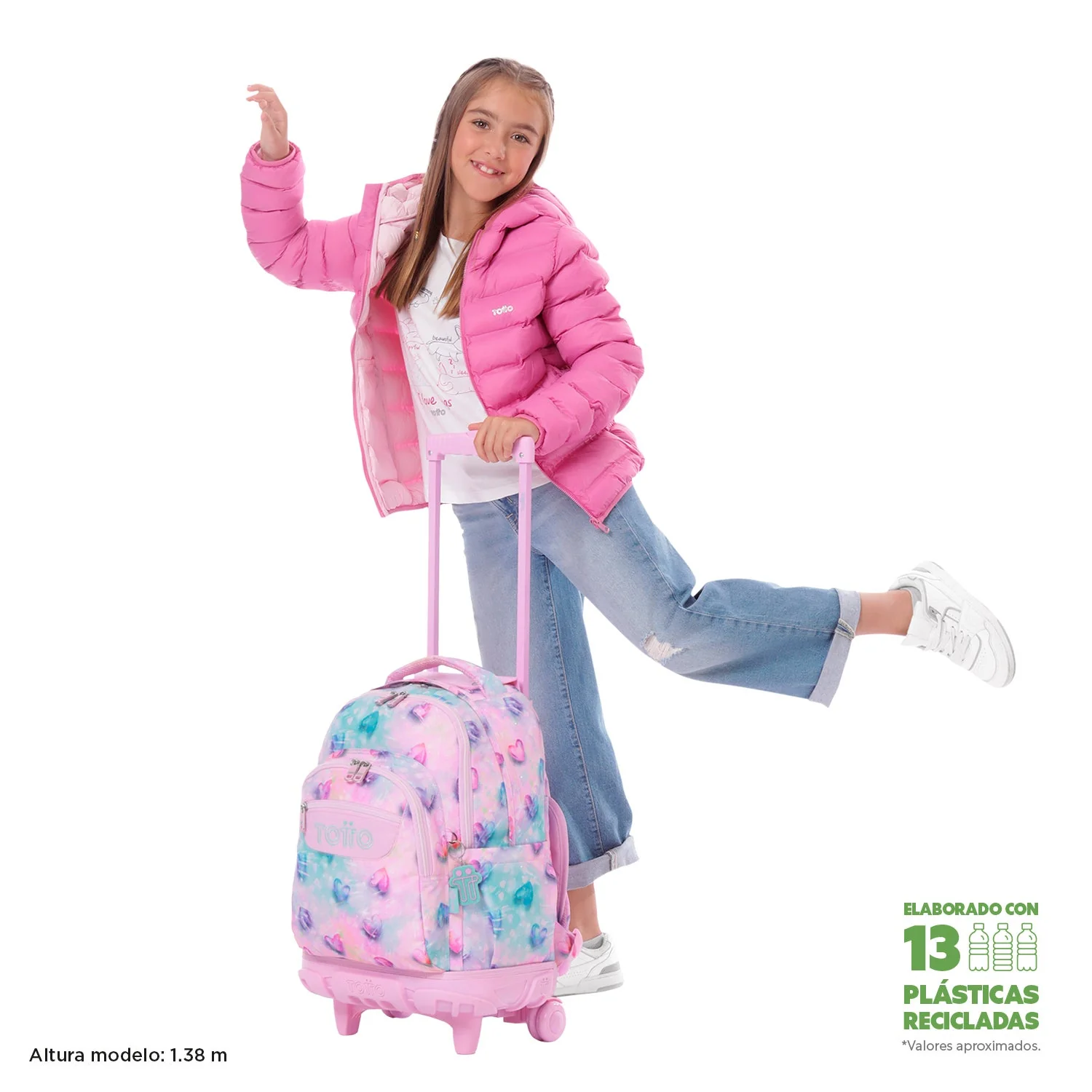 Pack escolar Shiny Heart - Mochila con ruedas + Estuche 3 compartimentos - Image 4