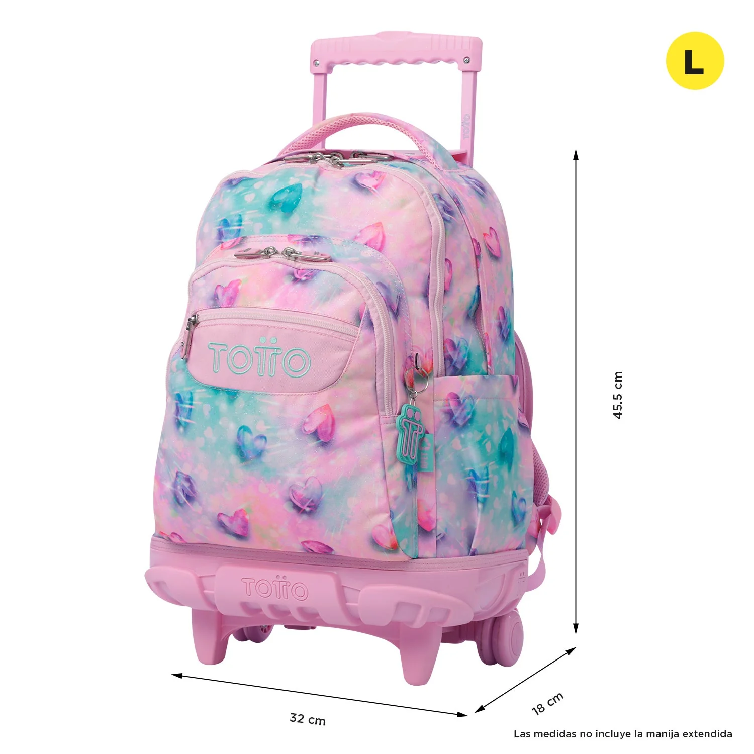 Pack escolar Shiny Heart - Mochila con ruedas + Estuche 3 compartimentos - Image 5