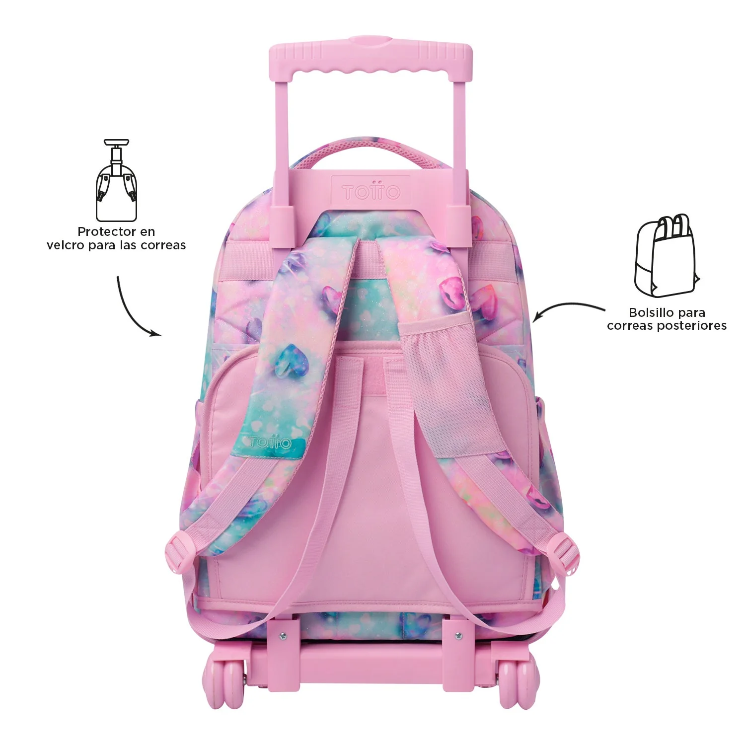 Pack escolar Shiny Heart - Mochila con ruedas + Estuche 3 compartimentos - Image 6