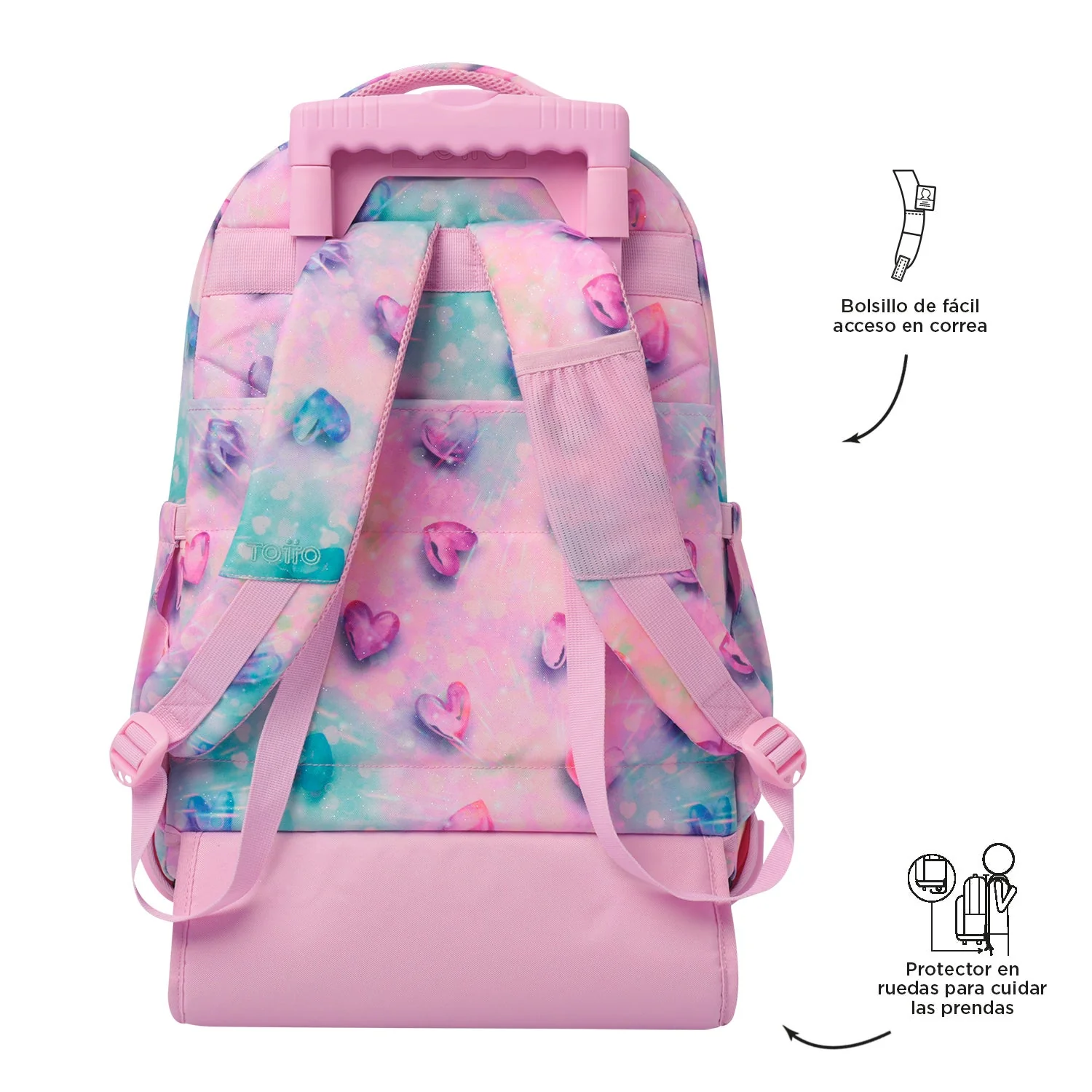 Pack escolar Shiny Heart - Mochila con ruedas + Estuche 3 compartimentos - Image 7