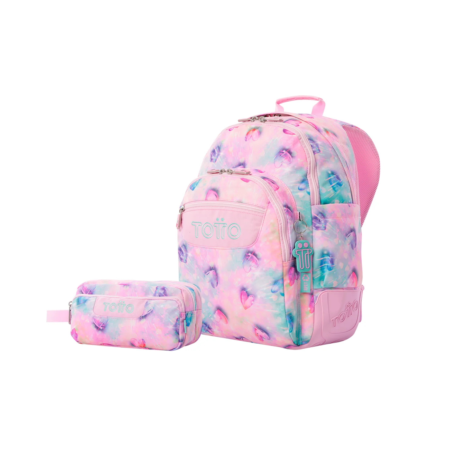Pack escolar Shiny Heart - Mochila + Estuche 3 compartimentos