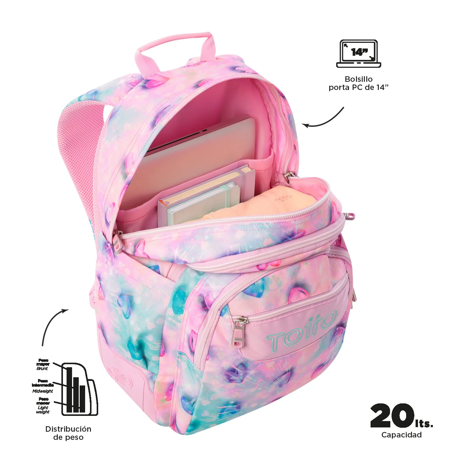 Pack escolar Shiny Heart - Mochila + Estuche 3 compartimentos - Image 5