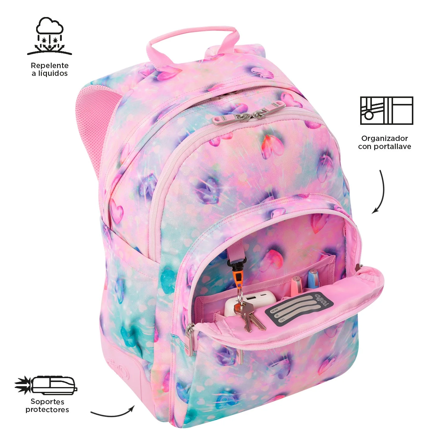 Pack escolar Shiny Heart - Mochila + Estuche 3 compartimentos - Image 6