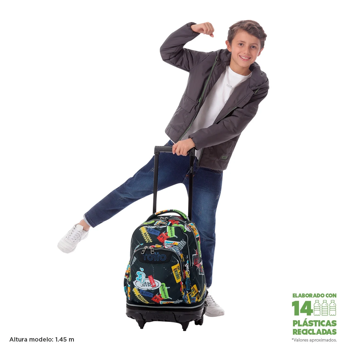 Pack escolar Sticky - Mochila con ruedas desmontable + Estuche 3 compartimentos - Image 3