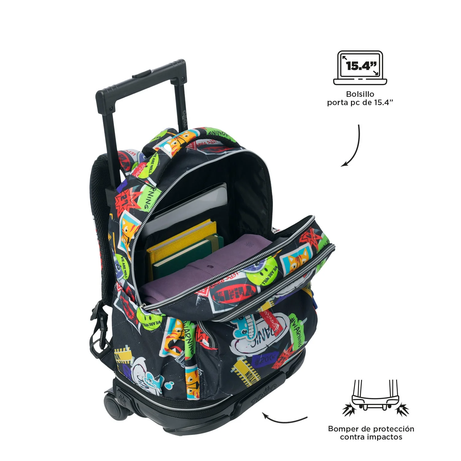 Pack escolar Sticky - Mochila con ruedas desmontable + Estuche 3 compartimentos - Image 8