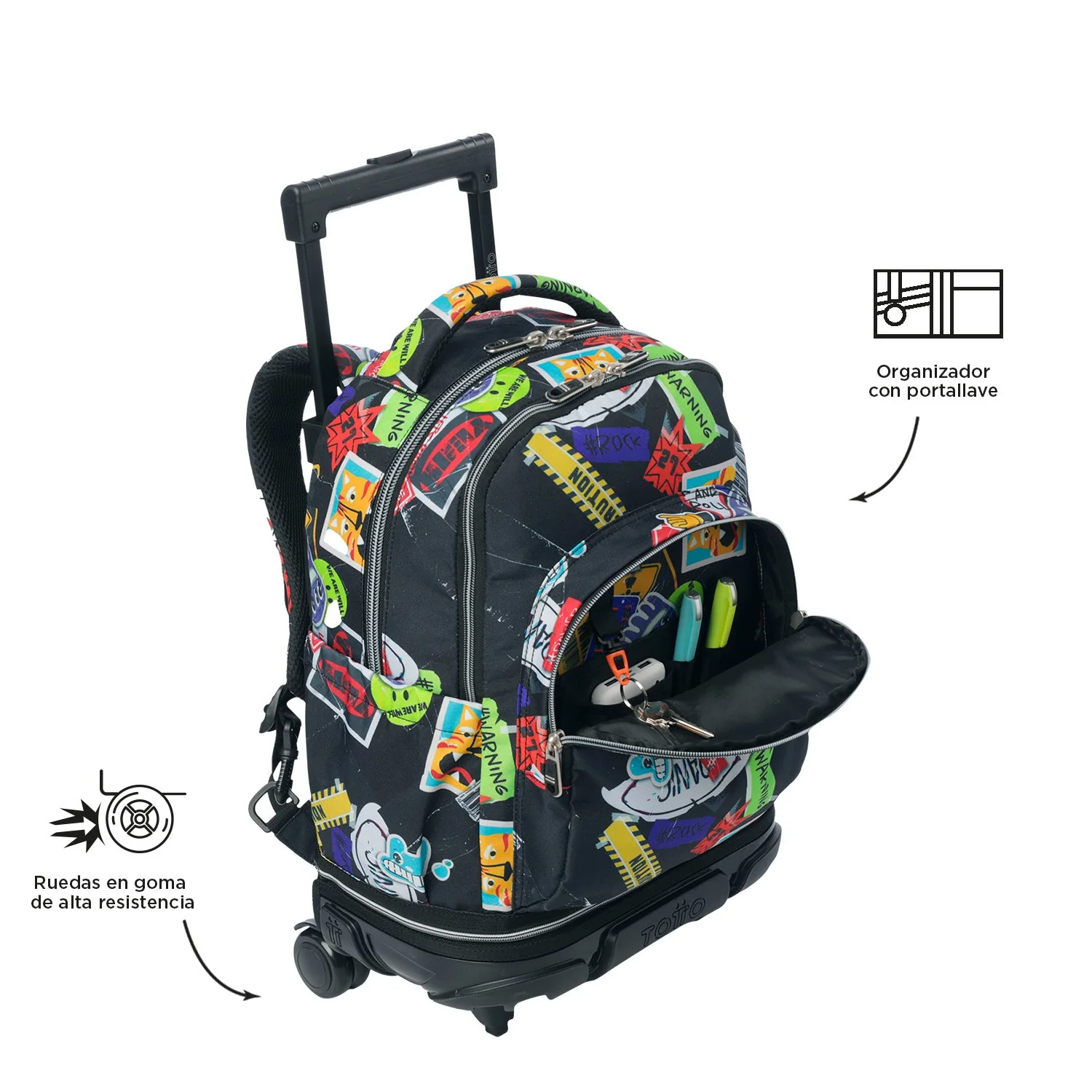 Pack escolar Sticky - Mochila con ruedas desmontable + Estuche 3 compartimentos - Image 9