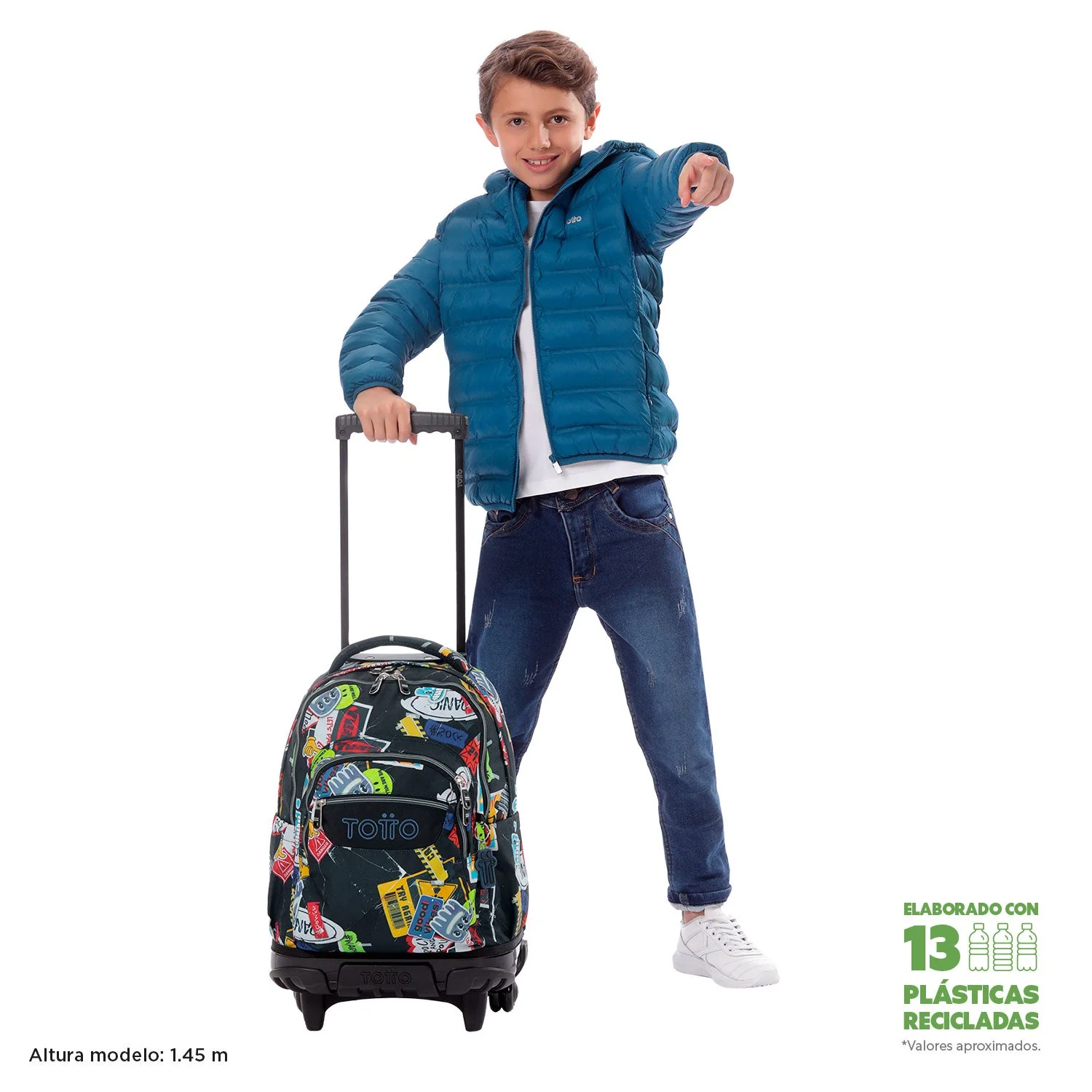 Pack escolar Sticky - Mochila con ruedas + Estuche 3 compartimentos - Image 3