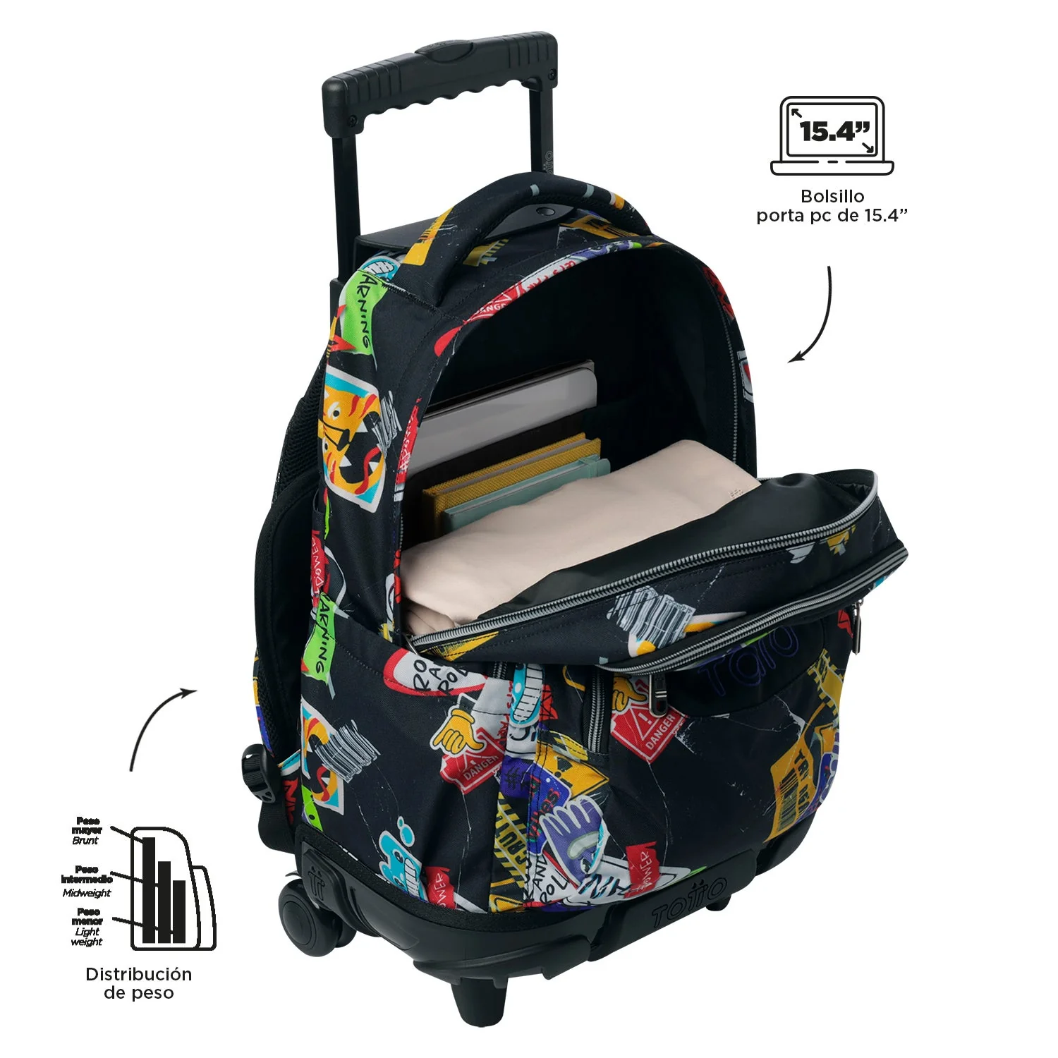 Pack escolar Sticky - Mochila con ruedas + Estuche 3 compartimentos - Image 7