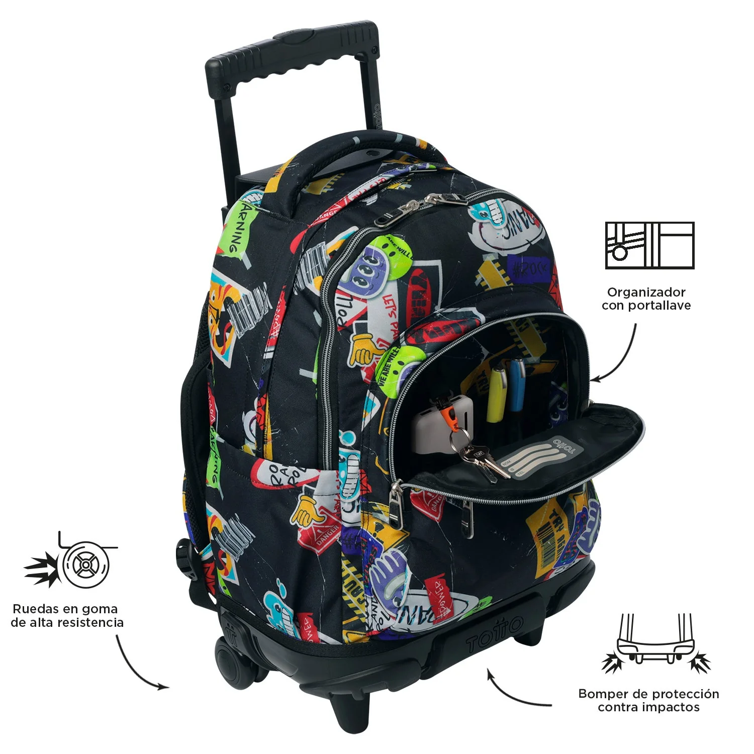 Pack escolar Sticky - Mochila con ruedas + Estuche 3 compartimentos - Image 8
