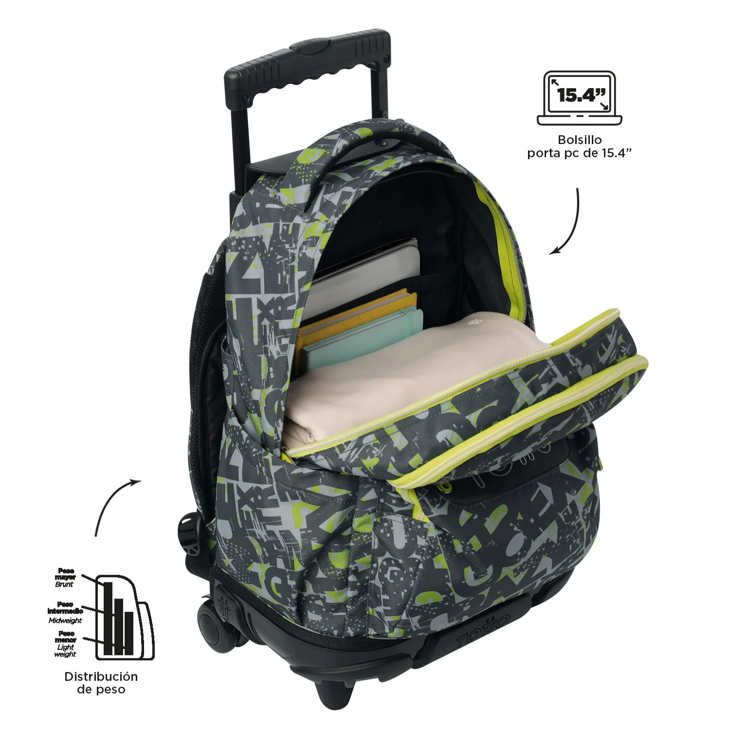 Pack escolar Texgrunge - Mochila con ruedas + Estuche 3 compartimentos - Image 7