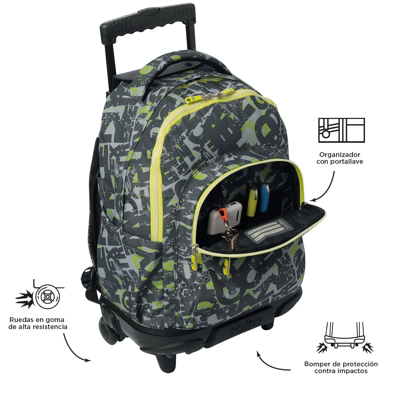 Pack escolar Texgrunge - Mochila con ruedas + Estuche 3 compartimentos - Image 8